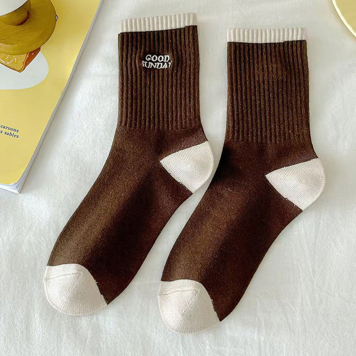 1 Pair  Women Non embroidered Maillard striped Crew Socks - SocksLtd
