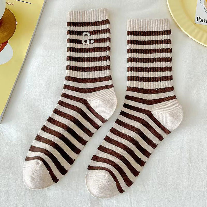 1 Pair  Women Non embroidered Maillard striped Crew Socks - SocksLtd
