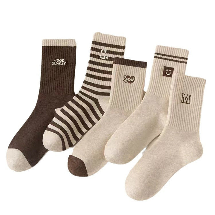 1 Pair  Women Non embroidered Maillard striped Crew Socks - SocksLtd