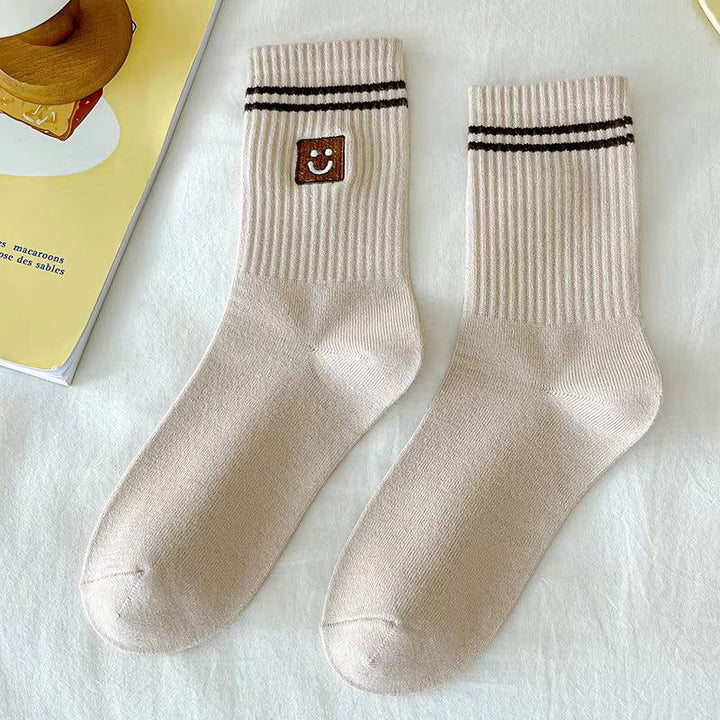 1 Pair  Women Non embroidered Maillard striped Crew Socks - SocksLtd