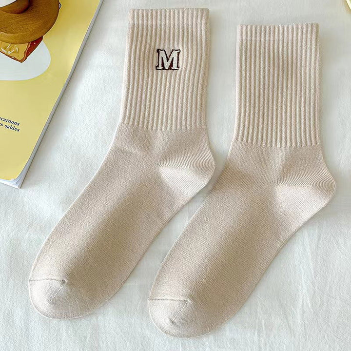 1 Pair  Women Non embroidered Maillard striped Crew Socks - SocksLtd