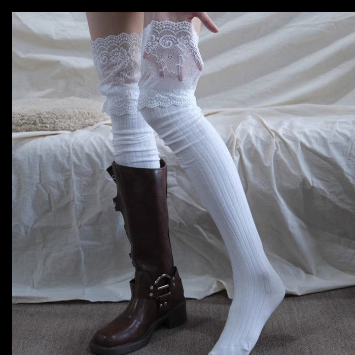 1 Pair  Women Vertical lace fashionable Knee High Socks - SocksLtd