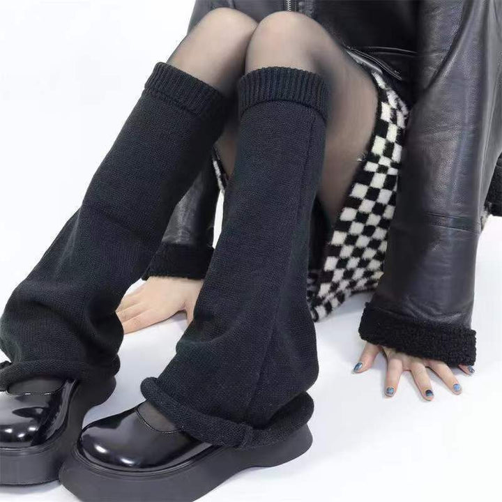 1 pair Solid Knitted Leg Warmers JK Style Flared Knee High Socks - SocksLtd