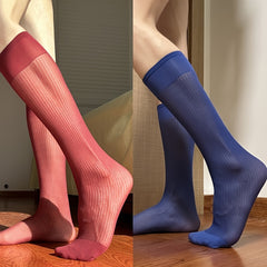 1 Pair Men Dress Formal Thin Stockings Knee High Socks