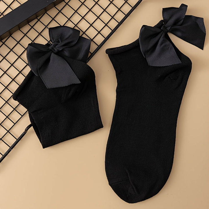 2 Pair Simple Solid Color Bow Comfy Breathable Crew Socks - SocksLtd