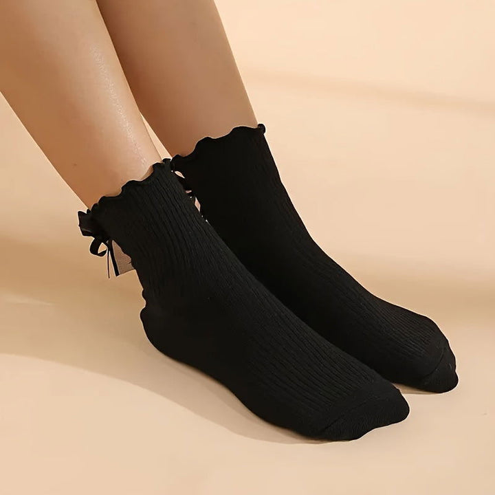 2 Pairs Bow Decor Ruffle Sweet College Style Crew Socks - SocksLtd