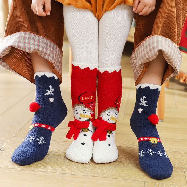 2 Pairs Coral fleece Cartoon  Christmas Crew Socks - SocksLtd