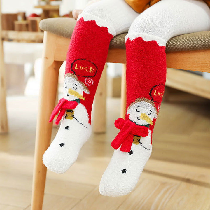 2 Pairs Coral fleece Cartoon  Christmas Crew Socks - SocksLtd