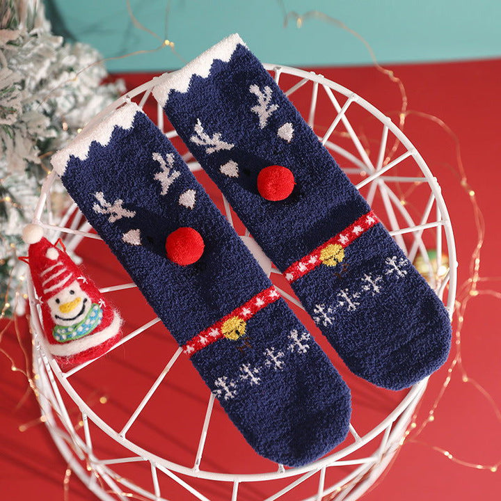 2 Pairs Coral fleece Cartoon  Christmas Crew Socks - SocksLtd