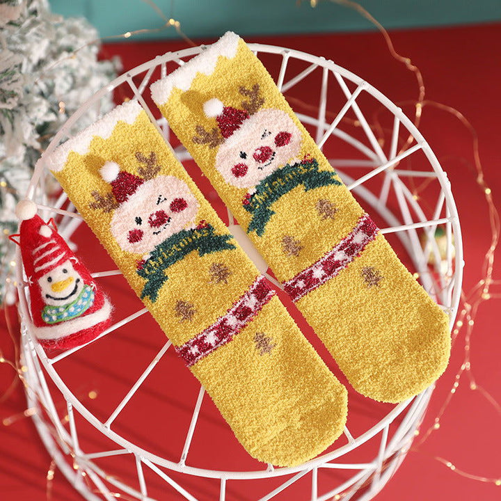 2 Pairs Coral fleece Cartoon  Christmas Crew Socks - SocksLtd