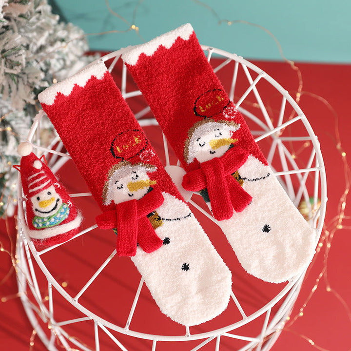 2 Pairs Coral fleece Cartoon  Christmas Crew Socks - SocksLtd