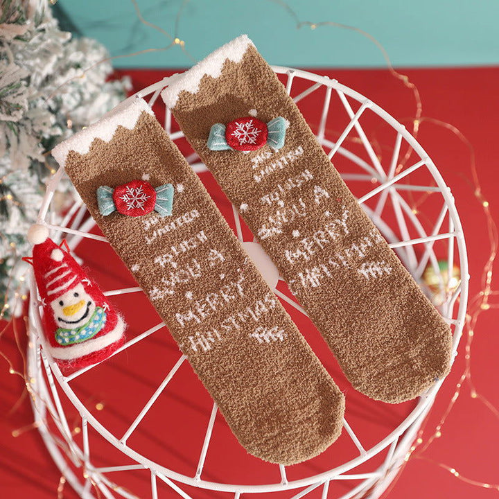2 Pairs Coral fleece Cartoon  Christmas Crew Socks - SocksLtd