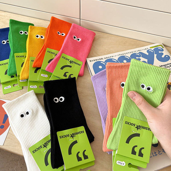 2 Pairs Dopamine embroidery Fun Crew Socks - SocksLtd