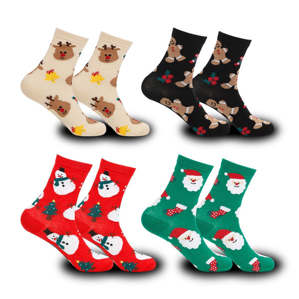 2 Pairs Elk Snowman Cartoon Christmas Crew Socks - SocksLtd