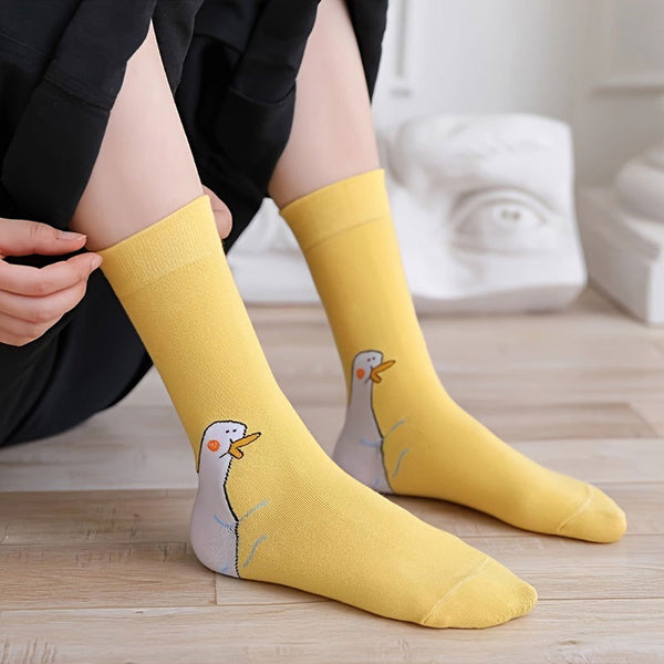 2 Pairs Funny Goose Calf Comfy Trendy Crew Socks - SocksLtd