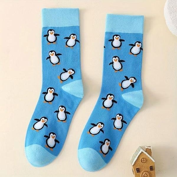 2 Pairs Music Festival Penguin Print  Comfy Crew Socks - SocksLtd