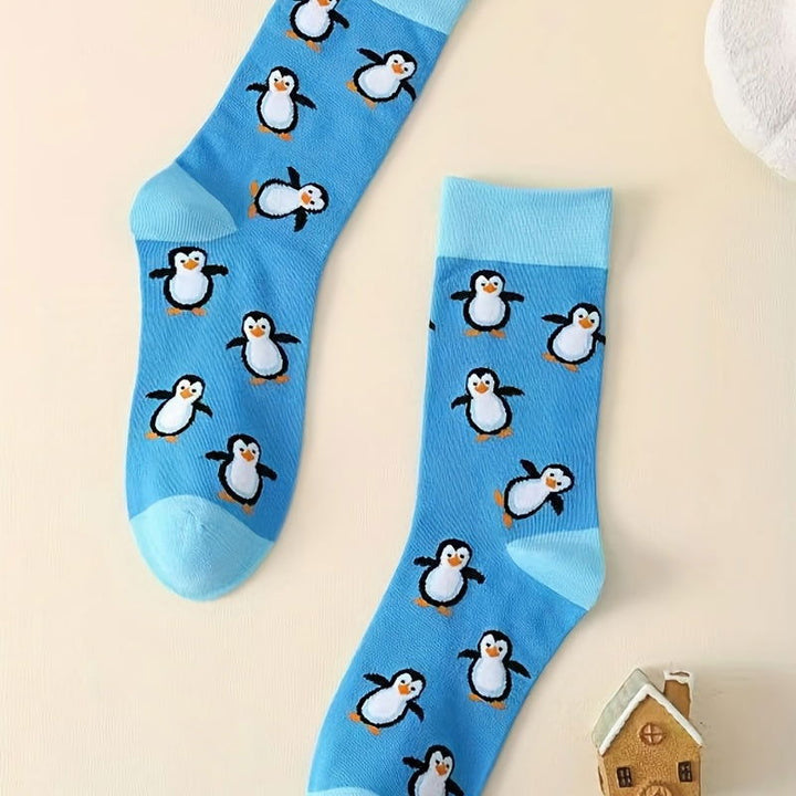 2 Pairs Music Festival Penguin Print  Comfy Crew Socks - SocksLtd