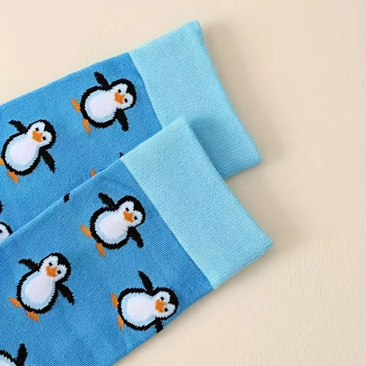 2 Pairs Music Festival Penguin Print  Comfy Crew Socks - SocksLtd