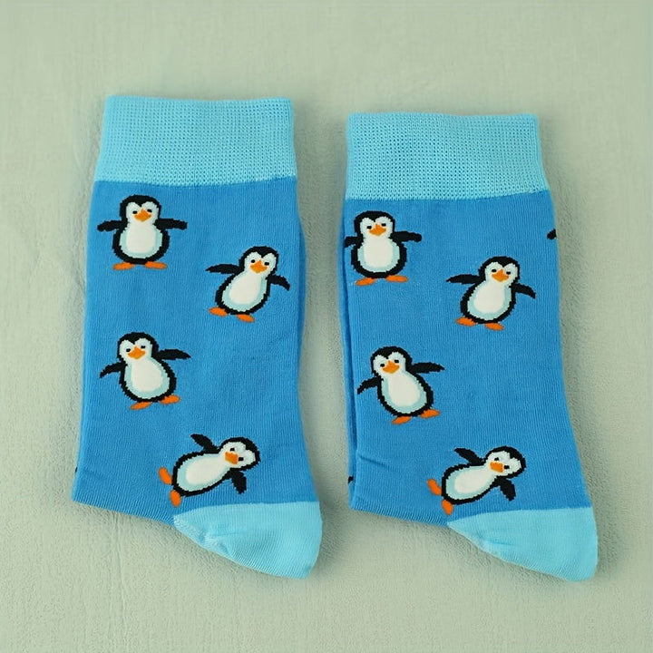 2 Pairs Music Festival Penguin Print  Comfy Crew Socks - SocksLtd