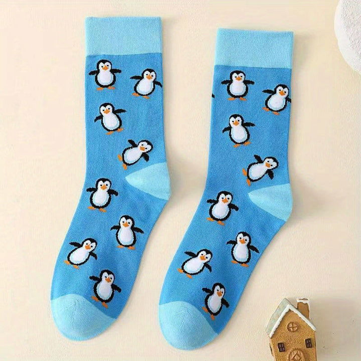 2 Pairs Music Festival Penguin Print  Comfy Crew Socks - SocksLtd