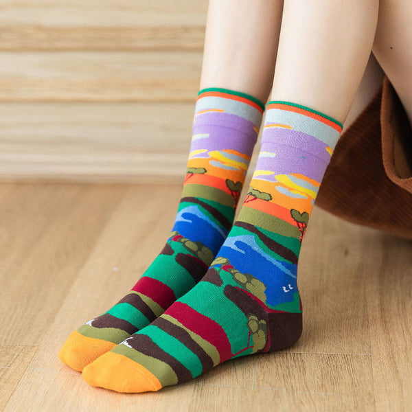 2 Pairs Personalized oil painting Casual Crew Socks - SocksLtd