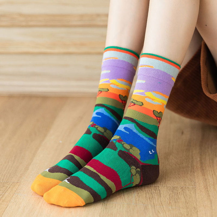 2 Pairs Personalized oil painting Casual Crew Socks - SocksLtd