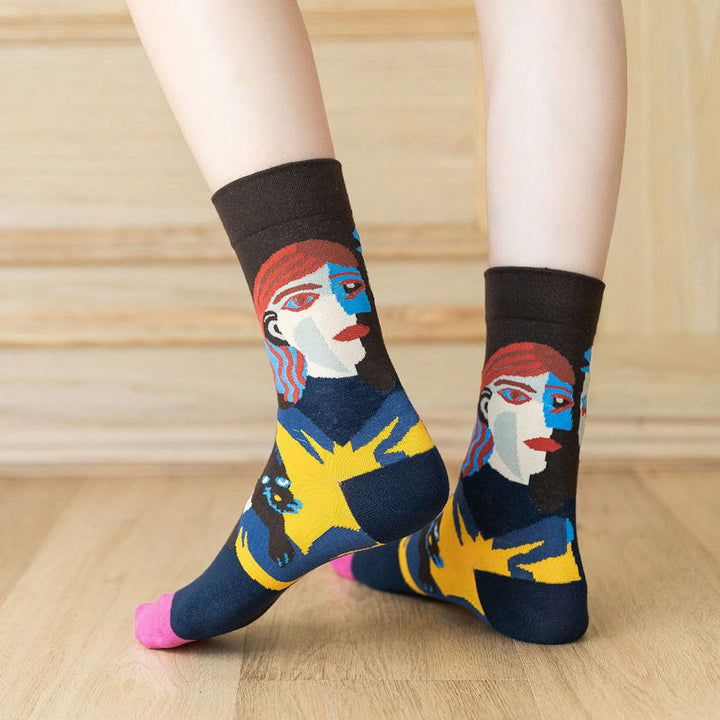 2 Pairs Personalized oil painting Casual Crew Socks - SocksLtd