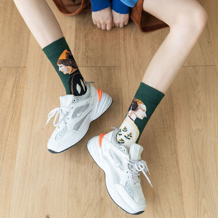 2 Pairs Personalized oil painting Casual Crew Socks - SocksLtd