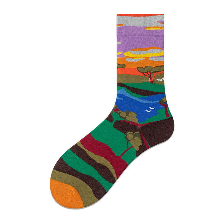 2 Pairs Personalized oil painting Casual Crew Socks - SocksLtd
