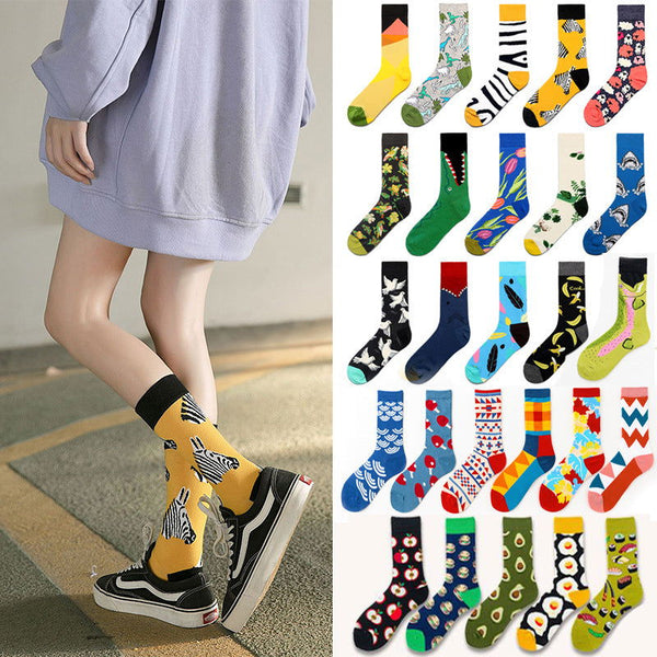 2 Pairs Trendy oil painting Casual Crew Socks - SocksLtd
