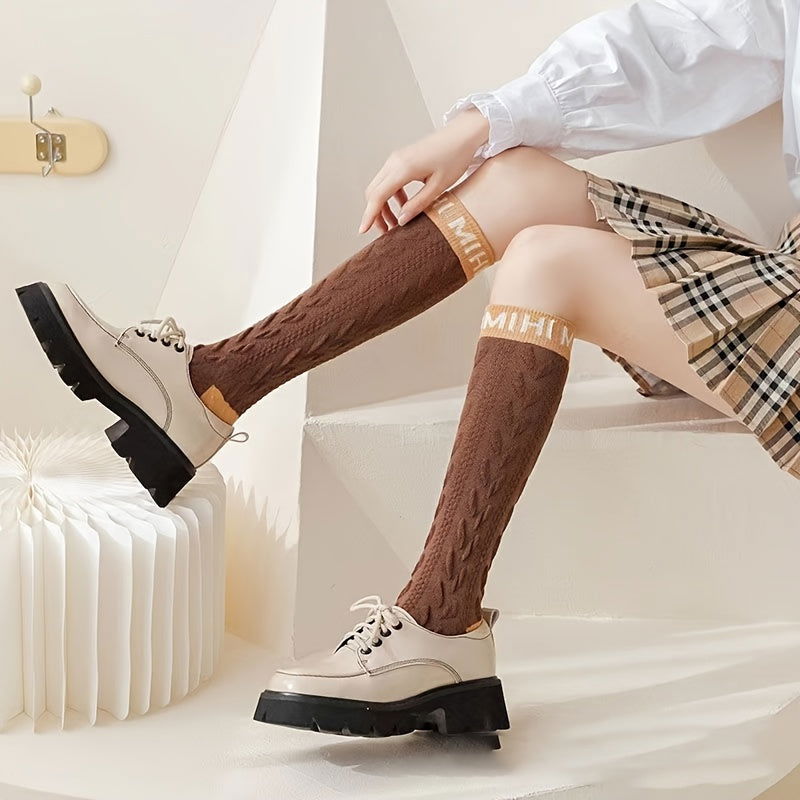 2 Pairs Women Letter Pattern Knee-High Socks - SocksLtd