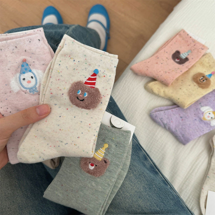 2 Pairs  Women Cartoon teddy bear ins cute Crew Socks - SocksLtd