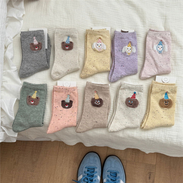 2 Pairs  Women Cartoon teddy bear ins cute Crew Socks - SocksLtd