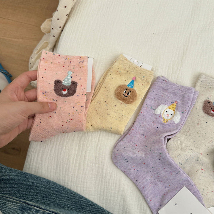 2 Pairs  Women Cartoon teddy bear ins cute Crew Socks - SocksLtd