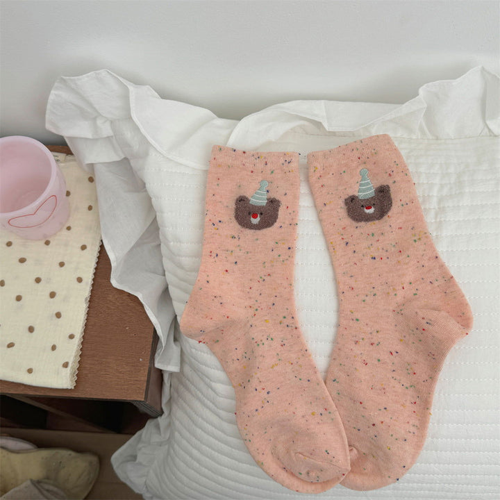 2 Pairs  Women Cartoon teddy bear ins cute Crew Socks - SocksLtd