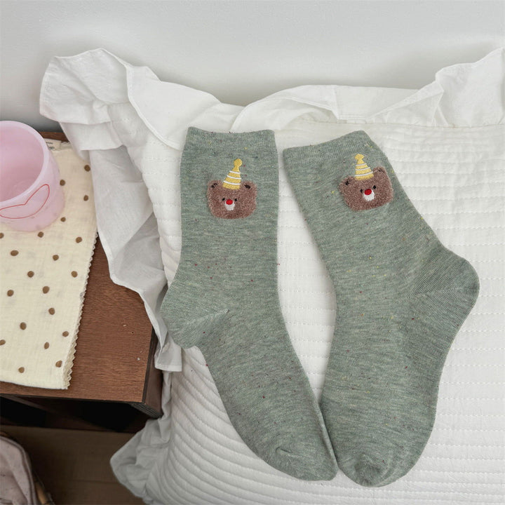 2 Pairs  Women Cartoon teddy bear ins cute Crew Socks - SocksLtd