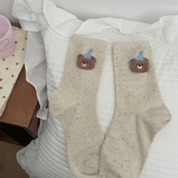 2 Pairs  Women Cartoon teddy bear ins cute Crew Socks - SocksLtd