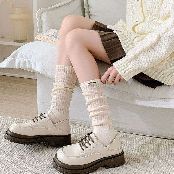 2 Pairs  Women Cloth label ins Maillard Knee High Socks - SocksLtd