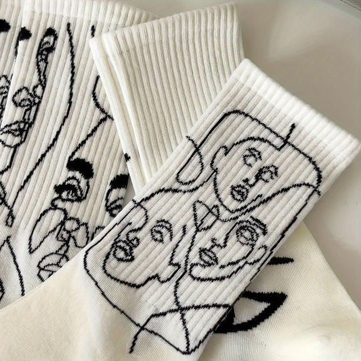 3 Pairs Abstract Print Trendy Soft Crew Socks - SocksLtd