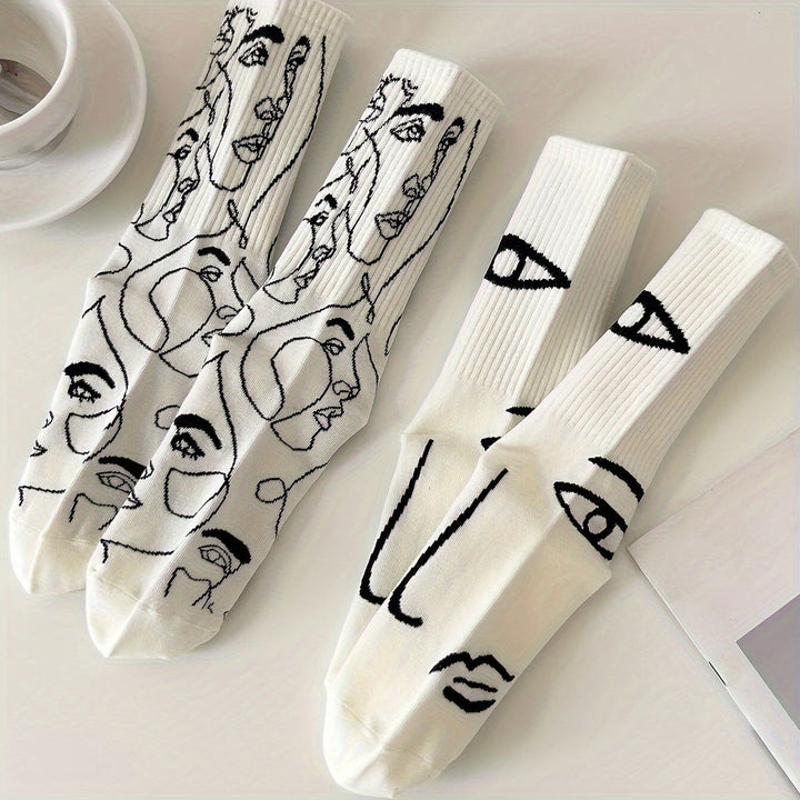 3 Pairs Abstract Print Trendy Soft Crew Socks - SocksLtd
