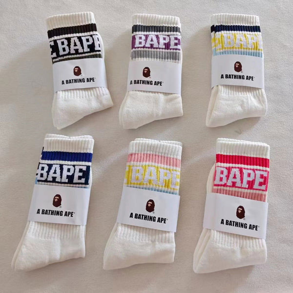 3 Pairs Alphabet color blocking Casual Crew Socks - SocksLtd