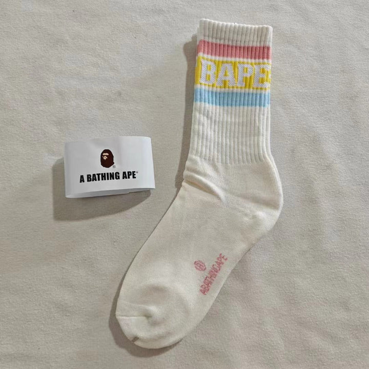 3 Pairs Alphabet color blocking Casual Crew Socks - SocksLtd