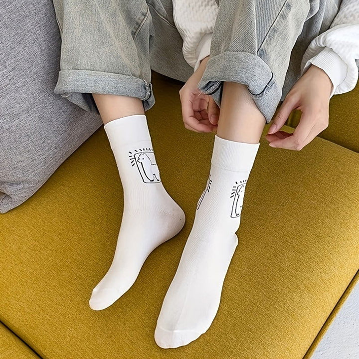 3 Pairs Cute Alpaca Cartoon  Elegant Casual Cute Crew Socks - SocksLtd