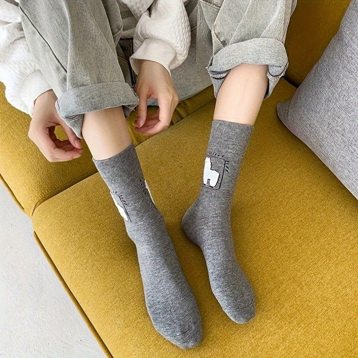 3 Pairs Cute Alpaca Cartoon  Elegant Casual Cute Crew Socks - SocksLtd