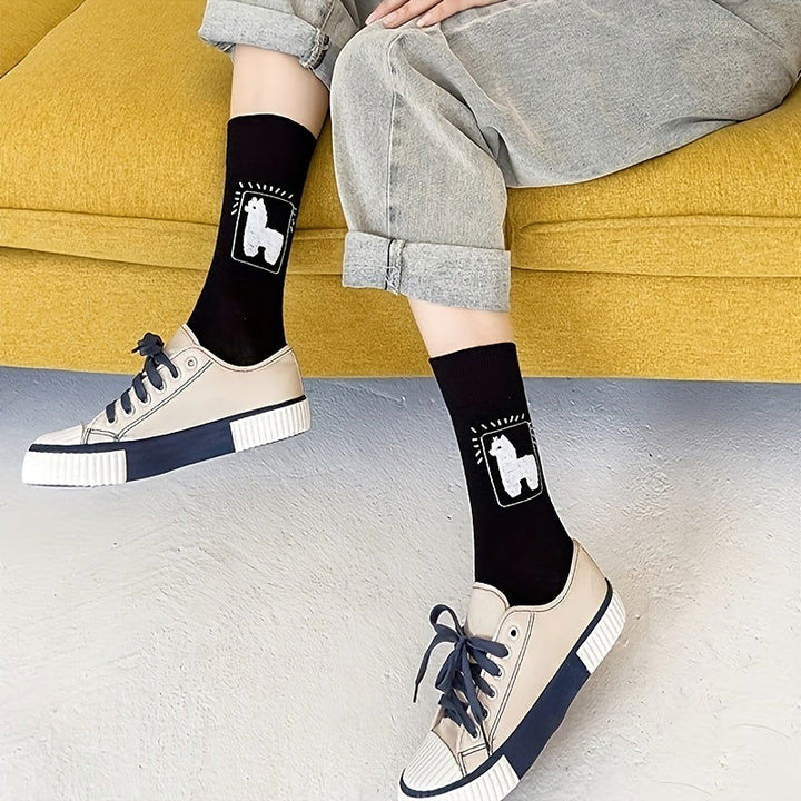 3 Pairs Cute Alpaca Cartoon  Elegant Casual Cute Crew Socks - SocksLtd