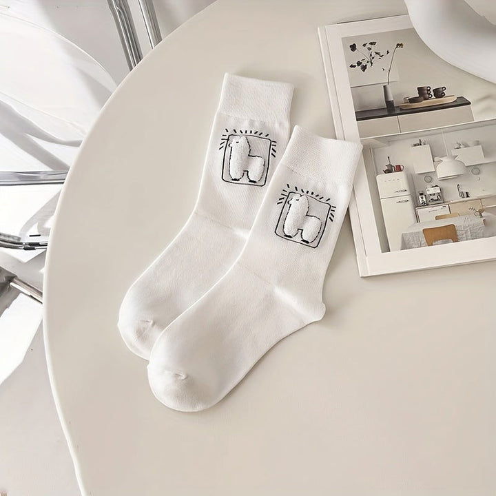 3 Pairs Cute Alpaca Cartoon  Elegant Casual Cute Crew Socks - SocksLtd