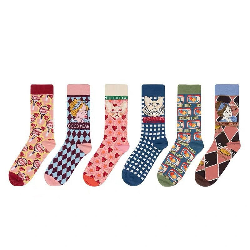 3 Pairs French illustrated cartoon Fun Socks - SocksLtd