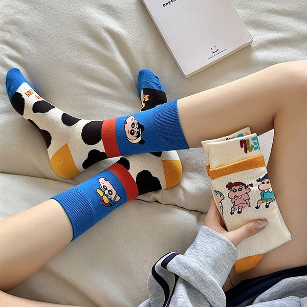 3 Pairs Illustration color blocked  Fun Crew Socks - SocksLtd