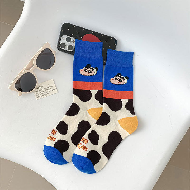 3 Pairs Illustration color blocked  Fun Crew Socks - SocksLtd