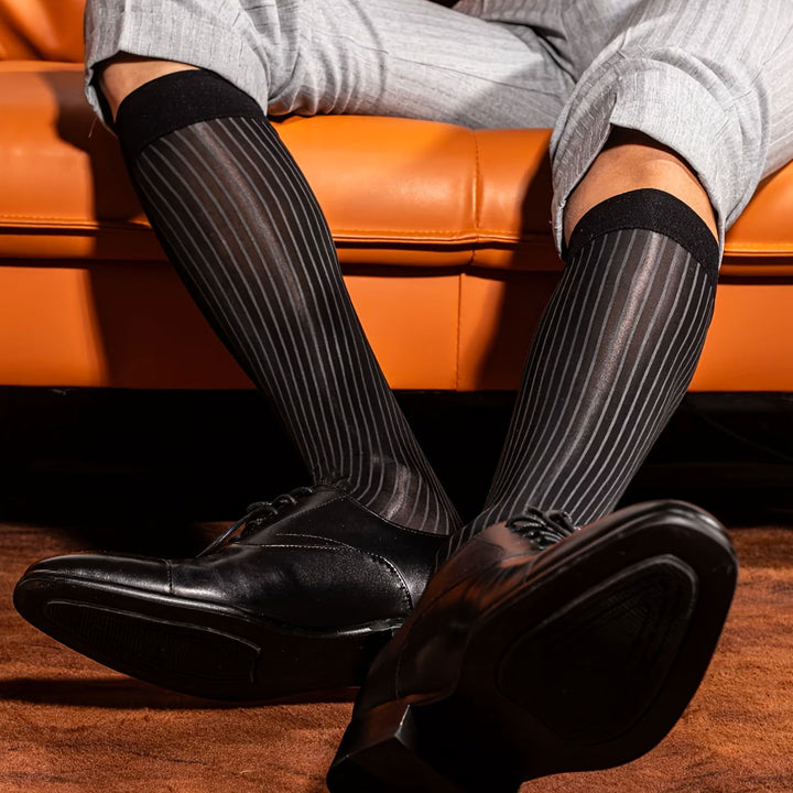 3 Pairs Men Dress Thickened Mirror Laser Knee High Socks - socksltd